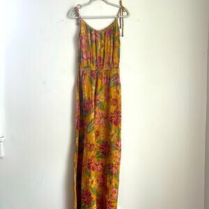 Anbe Brazil 100% cotton floral print tie strap cinch waist maxi dress sz S